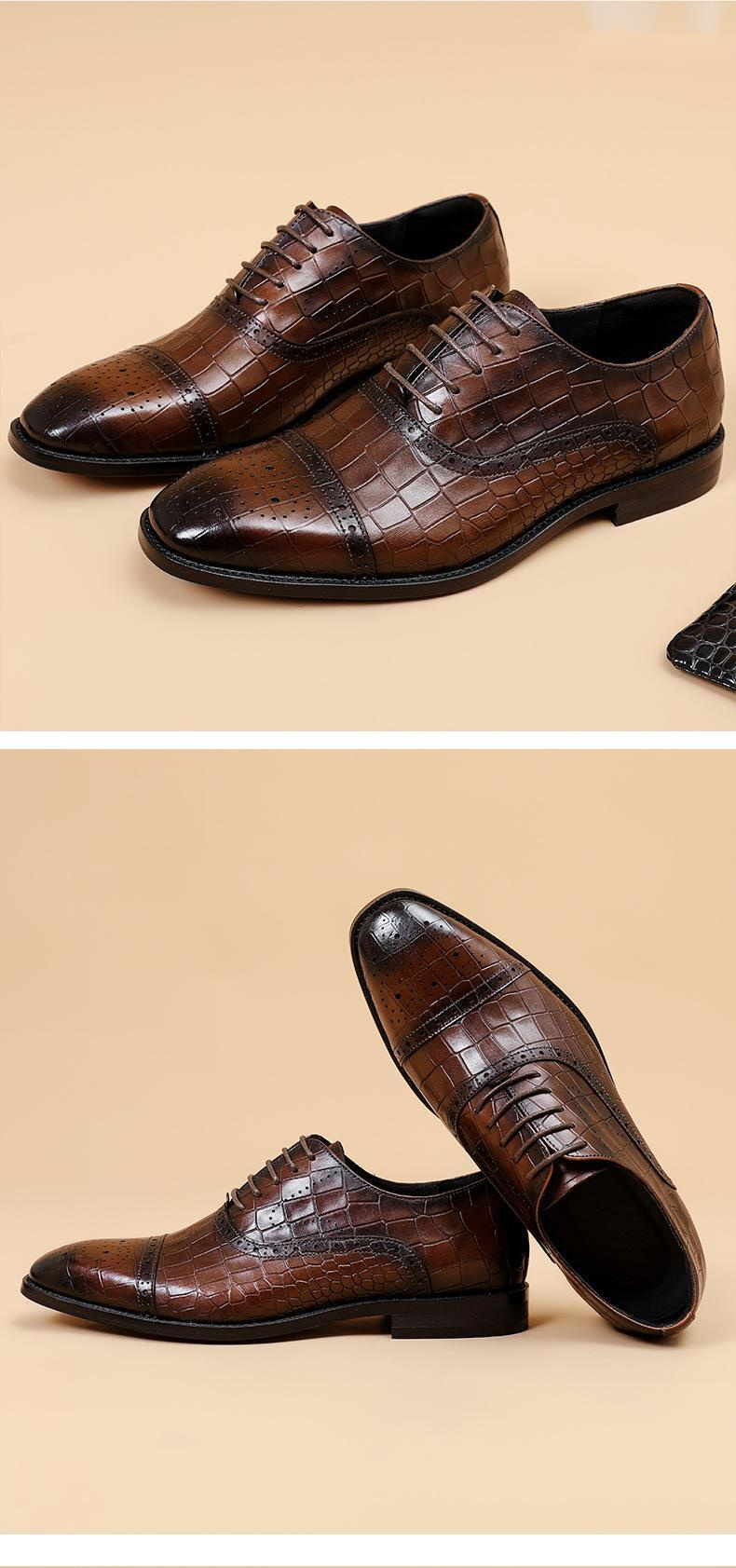 Sapatos masculinos formais oxford, sapatos clássicos de negócios formais com cadarço para homens, sapatos de casamento confortáveis_voghion.com