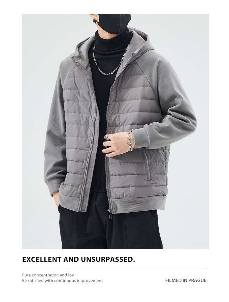 Leichte Steppjacke – Slim-Fit Kapuzenmantel für Herren (Schwarz/Grau/Weiß)_voghion.com