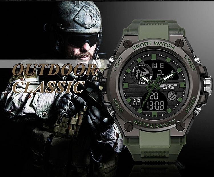 Sanda 739 montre électronique étanche multifonctionnelle à double affichage pour étudiant masculin avec grand cadran Sanda_voghion.com