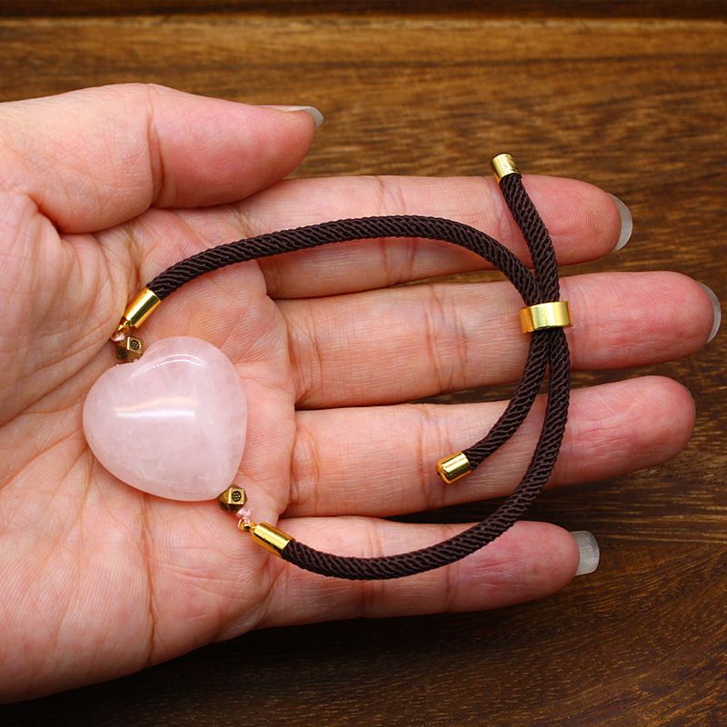 Bracciale a forma di cuore in pietra naturale con ametista, intrecciato, regolabile, per coppie, stile personalizzato, gioielli per ragazze._voghion.com