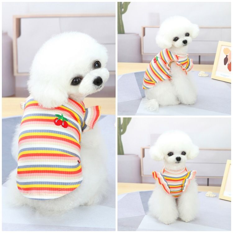 Pet Apparel Dog Spring Summer Puppy Couple Thin Clothes Color Striped Cat Dress Vest_voghion.com
