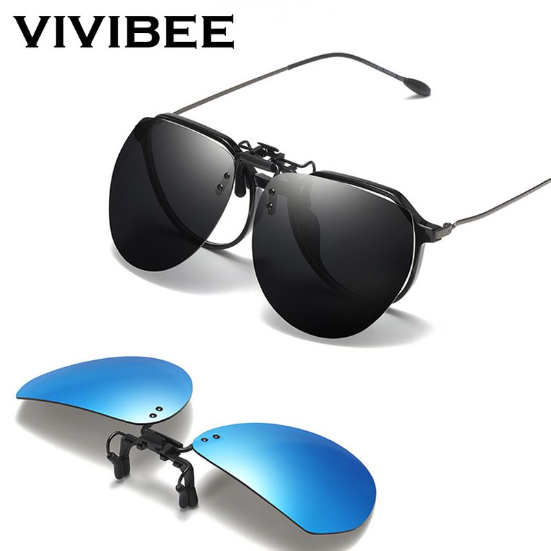 Lunettes de soleil polarisées à clipser pour homme VIVIBEE - Miroir bleu - Verres gris UV400 - Pour la conduite de nuit_voghion.com
