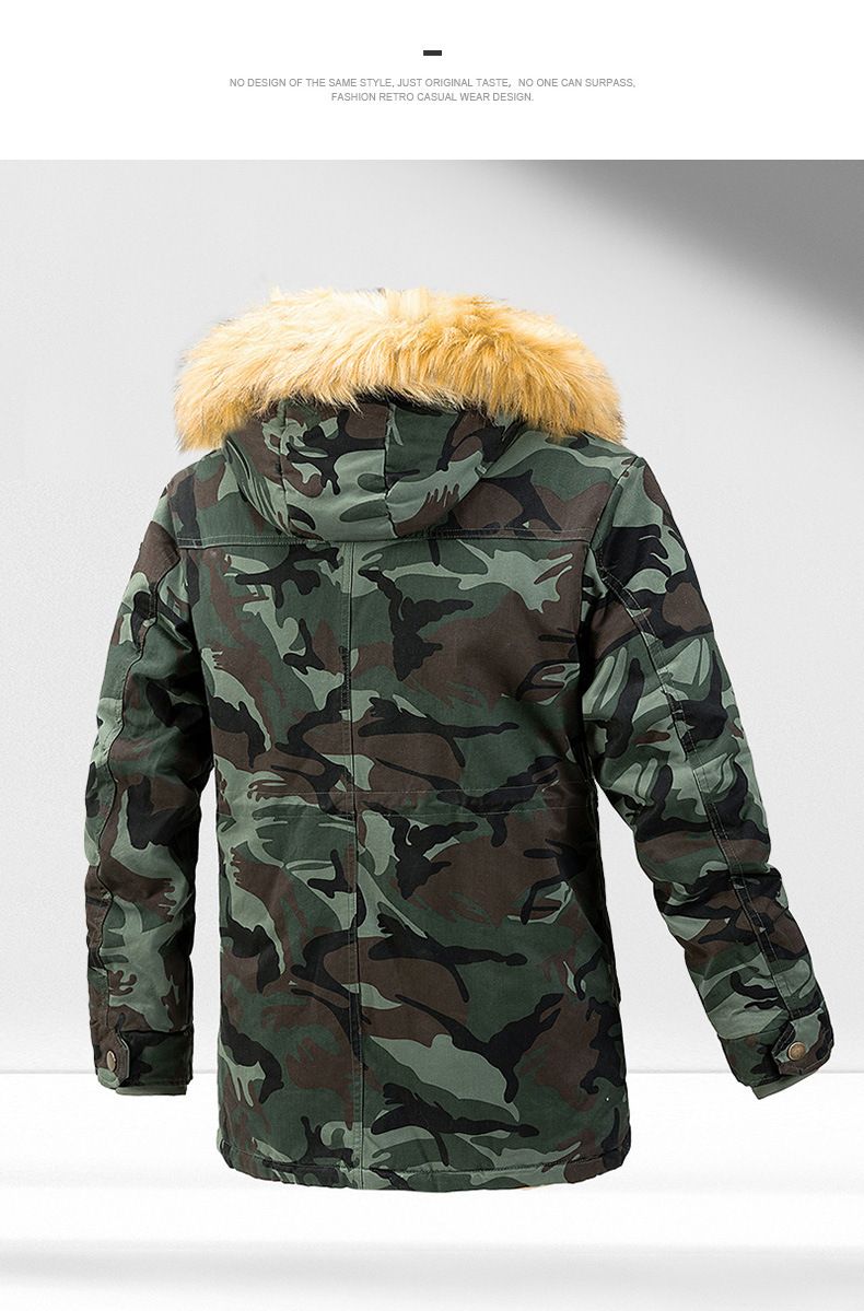Herenkleding Heren Camouflage Winterjas met Capuchon - Fleece Gevoerde Dikke Slim Fit Lange Parka Jas Voor Buiten & Casual Kleding_voghion.com