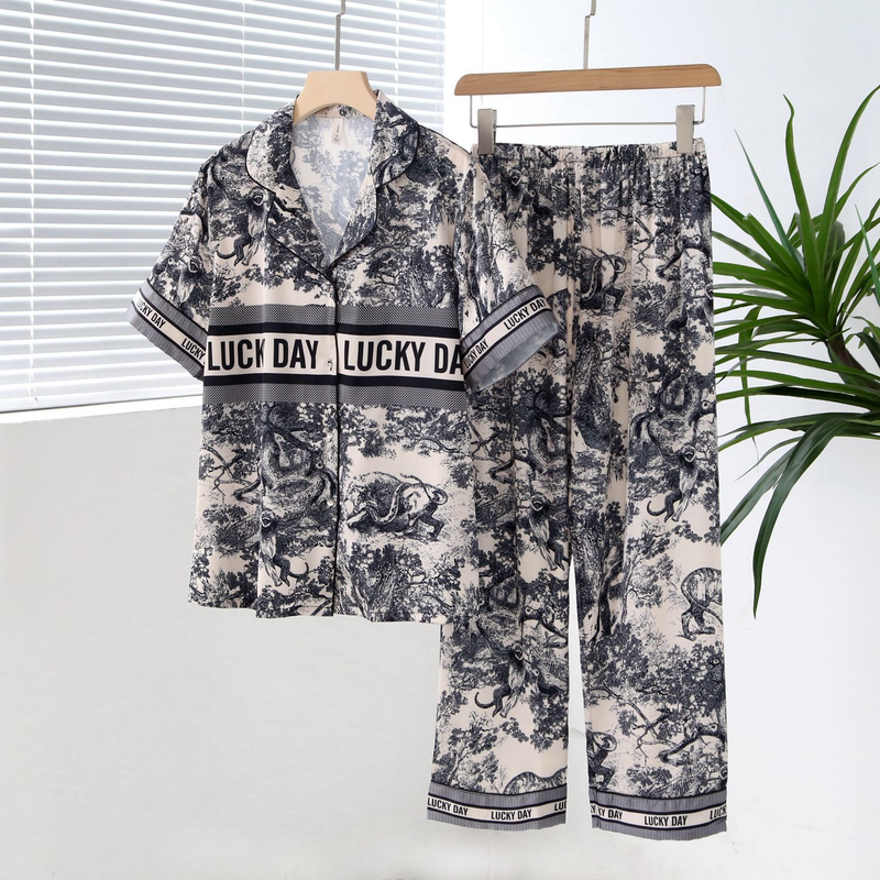 Fabrikk engros pyjamas kvinners high-end silke våren lys luksus trykt blekk maleri D langermet dress hjemmebruk_voghion.com