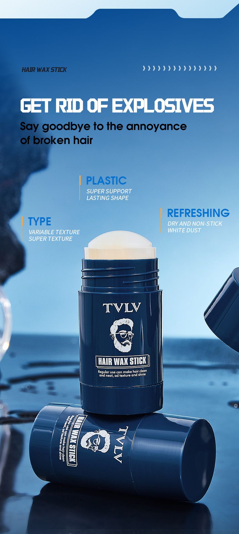 TVLV Wosk do stylizacji włosów dla mężczyzn Mocny lakier do włosów Zapach Gładki utrwalony wosk do włosów w sztyfcie Żel 40g_voghion.com