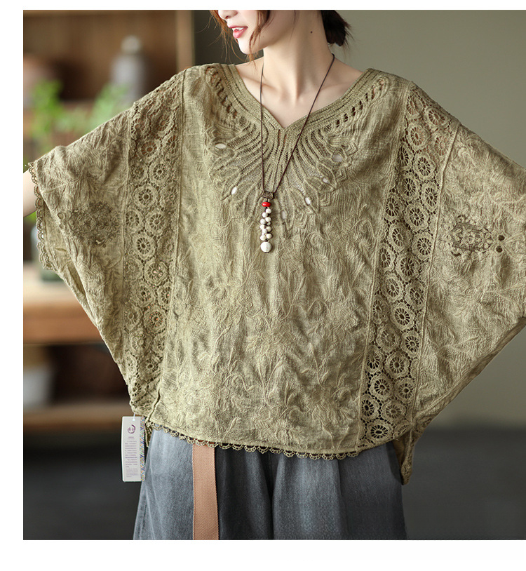 Damska koszulka z krótkim rękawem, modna, chroniąca przed słońcem, bawełniana, z wycięciem w kształcie skrzydeł nietoperza, luźna, w dużym rozmiarze_voghion.com