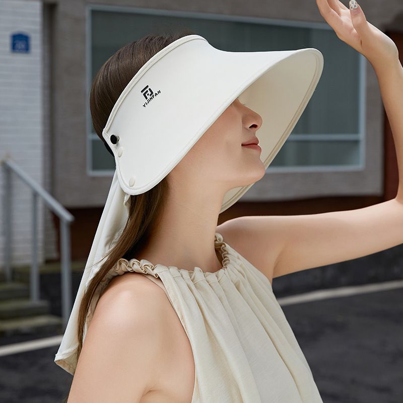 2024 New Sun Hat With Visor, Three-Piece Set, Summer Wide Brim Ice Silk Shawl, Face Mask, Sunshade, UV Protection_voghion.com