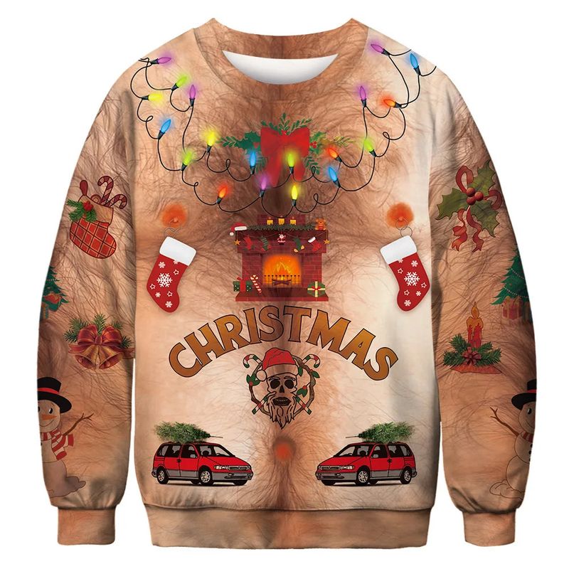 Nuovo costume da scherzo di Natale, con stampa digitale 3D, casual e carino, da donna e da uomo, con scollo a giro._voghion.com