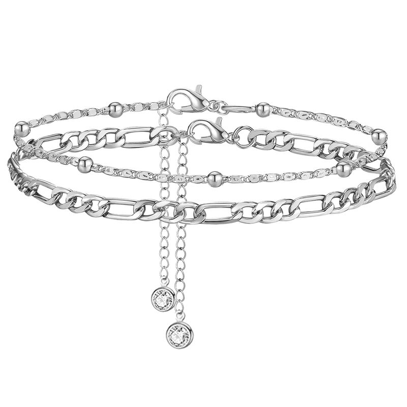 New Double Layer Anklet Simple Fashion Trendy Cuban Rice Bead Layered Ankle Chain Foot Jewelry_voghion.com