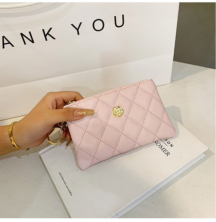 2023 kleine Brieftasche für Damen, kurzer Abschnitt, dünn, neuer Führerschein, Schlüsseltasche, Kartenhalter, Kamelie-Diamant-Reißverschluss, Münztasche_voghion.com