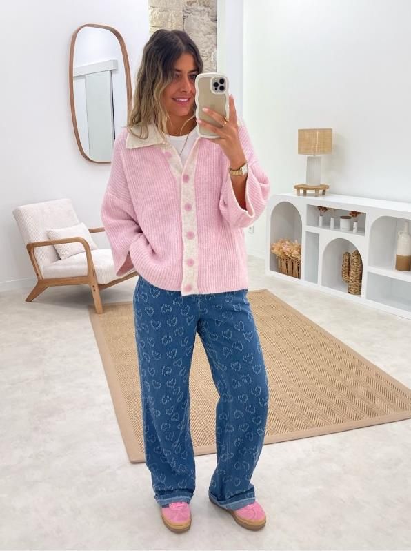 Women’s Clothing Spring New Love Hook Flower Jeans Women's Casual Washed Straight Trousers_voghion.com