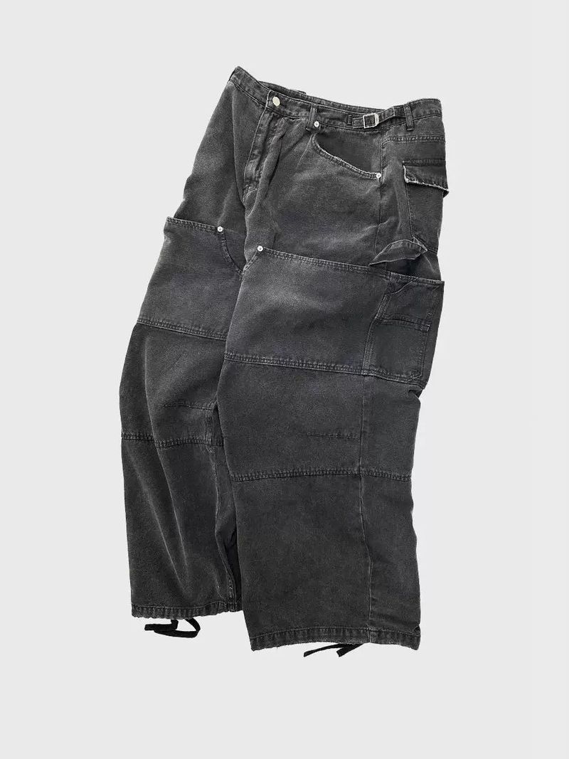 Pantaloni cargo in cotone lavato vintage con doppie tasche – Vestibilità rilassata, dettagli rovinati, stile streetwear_voghion.com
