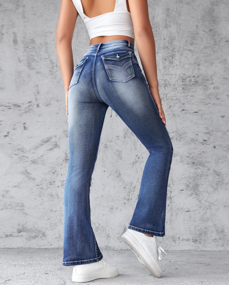 2025 New European And American Embroidered High Waisted Washed Fashion Bell Bottom Pants Jeans For Women_voghion.com