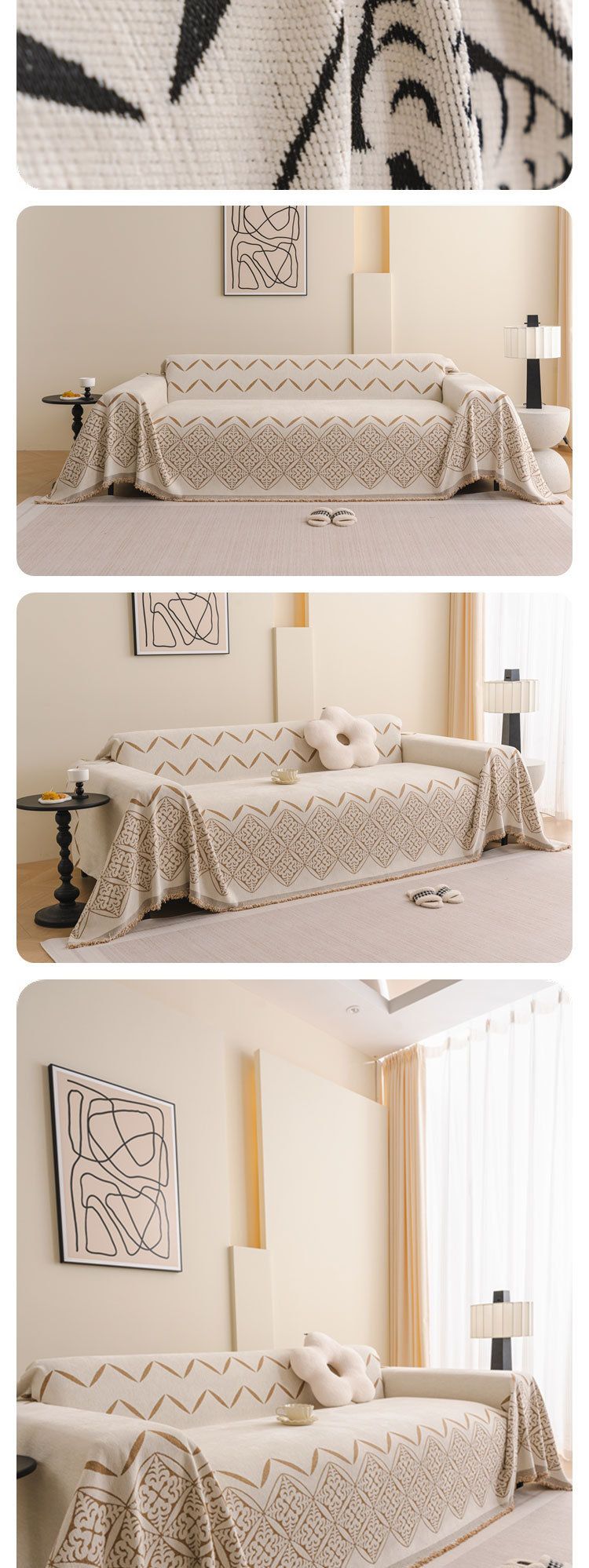 Soft Chenille Sofa Slipcover – Stretchable One-Piece Full Coverage Couch Protector, Non-Slip, Washable, Geometric Pattern, Minimalist Style_voghion.com