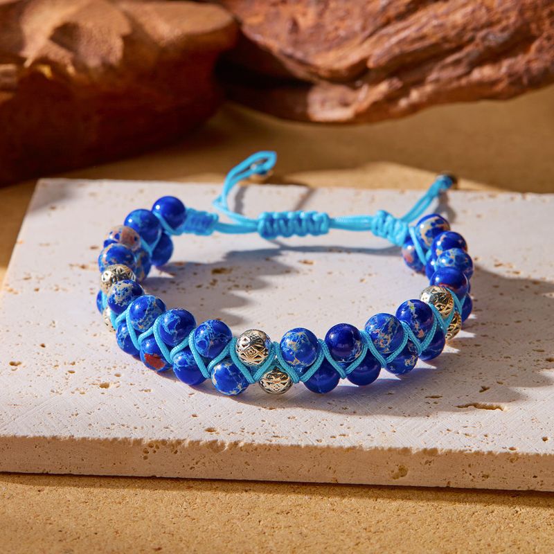 Natuurlijke dubbellaagse geweven armband voor dames met keizerlijke kristalsteen en turquoise, veelzijdig_voghion.com