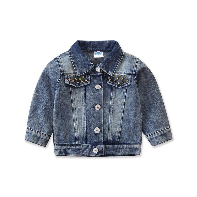 Giacca di jeans da ragazza Giacca autunnale con lettere d'amore con paillettes per bambini_voghion.com