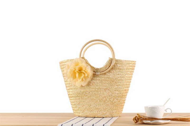 Nuova borsa intrecciata a mano in rattan con fiori di grande capacità e borsa intrecciata in paglia per le vacanze al mare_voghion.com