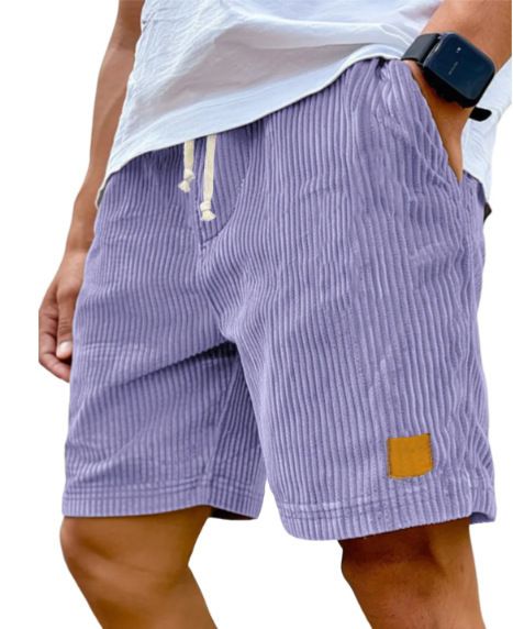 2025 New Men's Embroidered Logo Corduroy Fashion Drawstring Casual Shorts_voghion.com