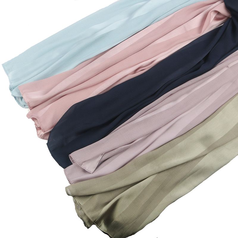 Women's Scarves New Women's Headscarf Shawl Pleated Chiffon With Stripes Natural Wrinkle Middle East Dubai Headscarf Hijab_voghion.com