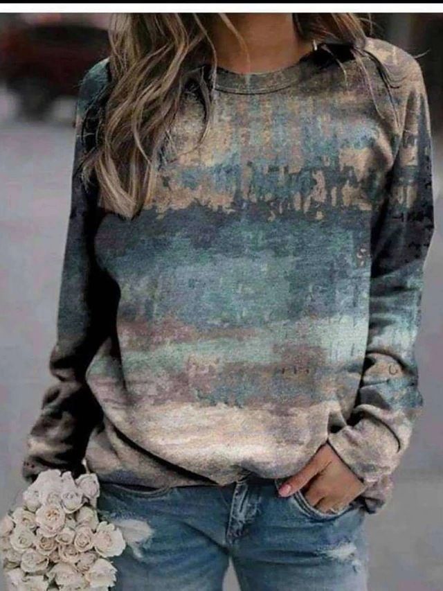 Felpa con cappuccio a maniche lunghe con stampa floreale e paesaggio da donna 2022_voghion.com
