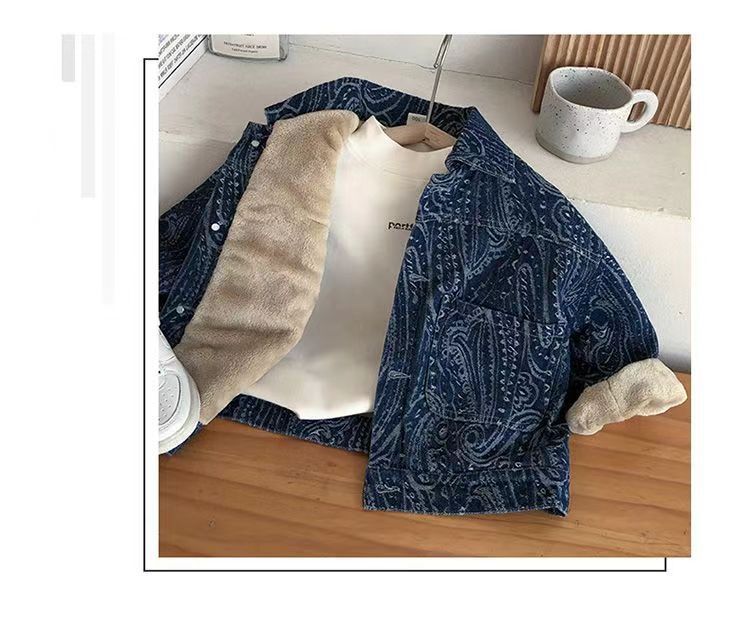 Giacca in denim foderata in pile per bambini - Caldo cappotto invernale per bambini, elegante e comodo, taglie 90-130 cm_voghion.com