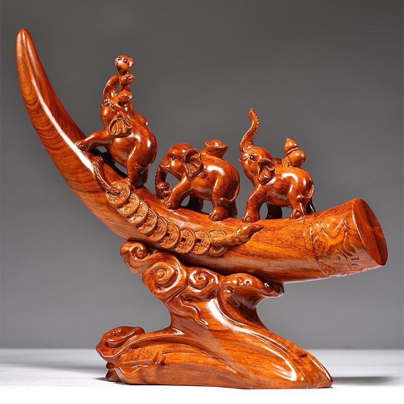 Rosewood Carved Small Ivory Ornament Solid Wood Lucky Elephant Home Office Decoration Living Room Gift Craft_voghion.com