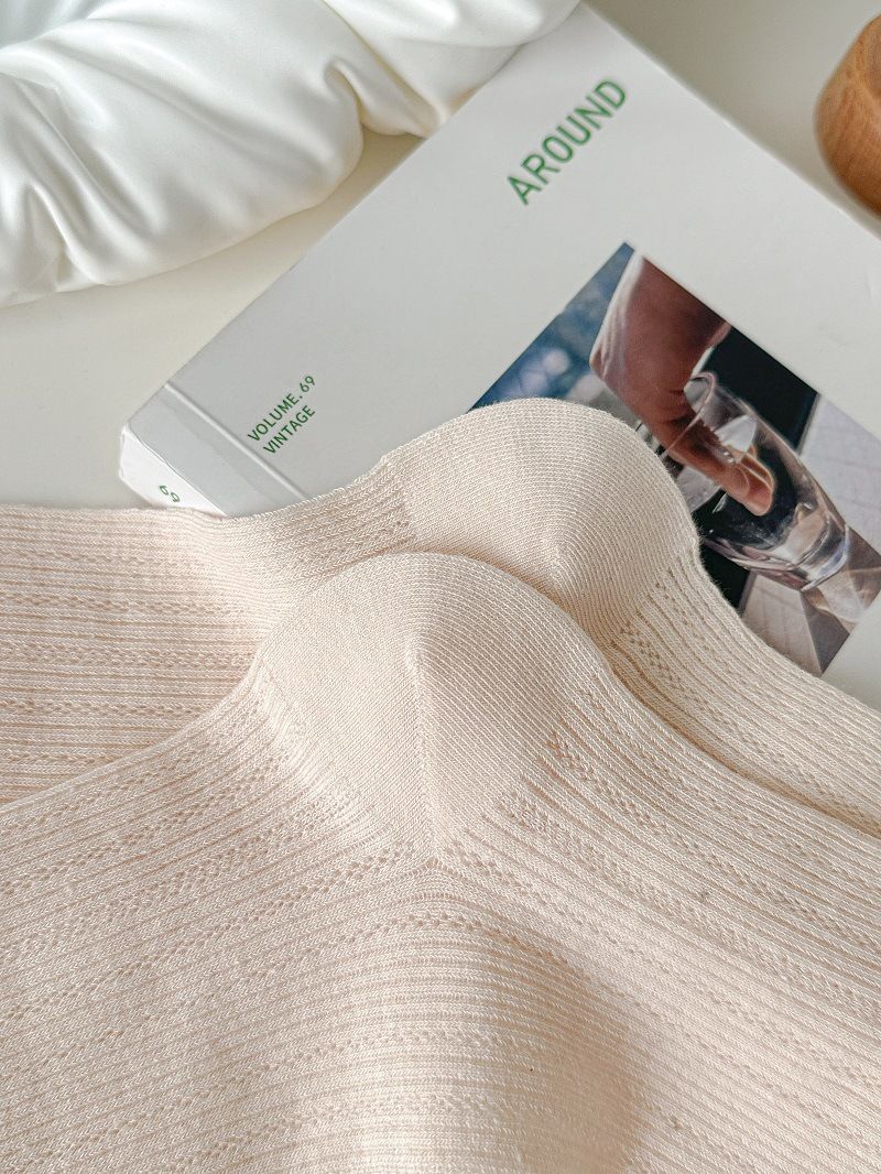 Bowknot Cotton Pile Socks For Women Summer Thin Ballet Style Hollow Embroidery Boneless Long Tube Versatile Jk Socks_voghion.com