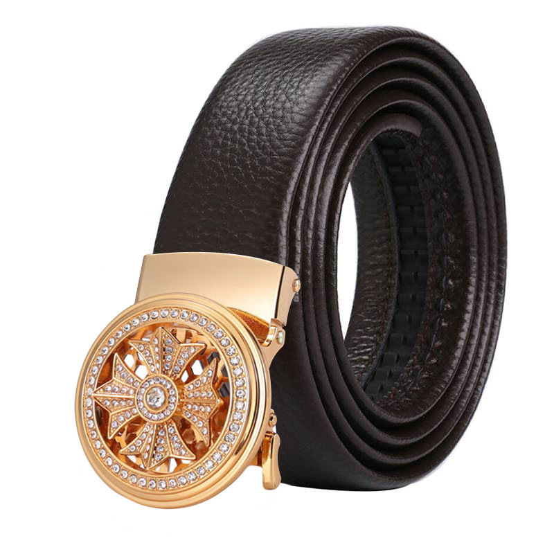 Fortune Comes And Goes Men's Automatic Fashion Rotating Buckle Belt Red White Black Versatile Cowhide_voghion.com