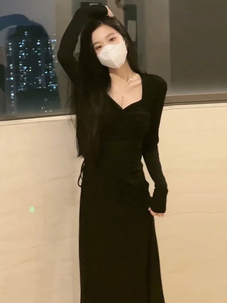 Frühen 2025 Neue Stiefmutter Bodycon Hot Girl Französisch Stil High-End Langarm Kleid Für Frauen Herbst_voghion.com