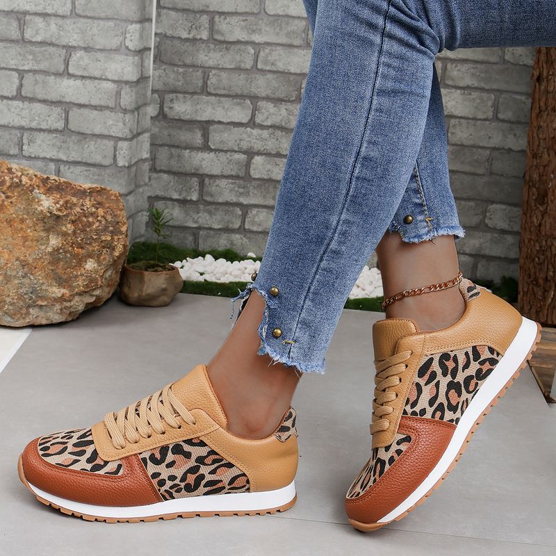SHLIANG Kadın Spor Ayakkabıları Günlük Düz Bağcıklı Açık Hava Koşu Tenis Deri Moda Baskılı Nefes Alabilir Vulkanize Ayakkabı_voghion.com
