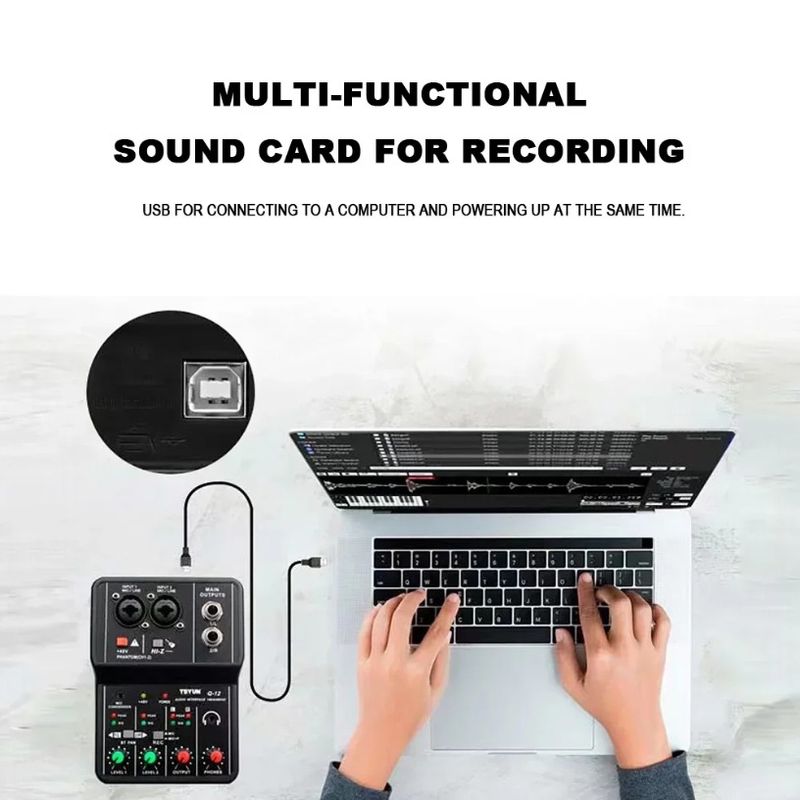 Portable Audio Interface Sound Card Console Mini USB Mixer 2 Channels Professional For Guitar Recording Studio Singing_voghion.com