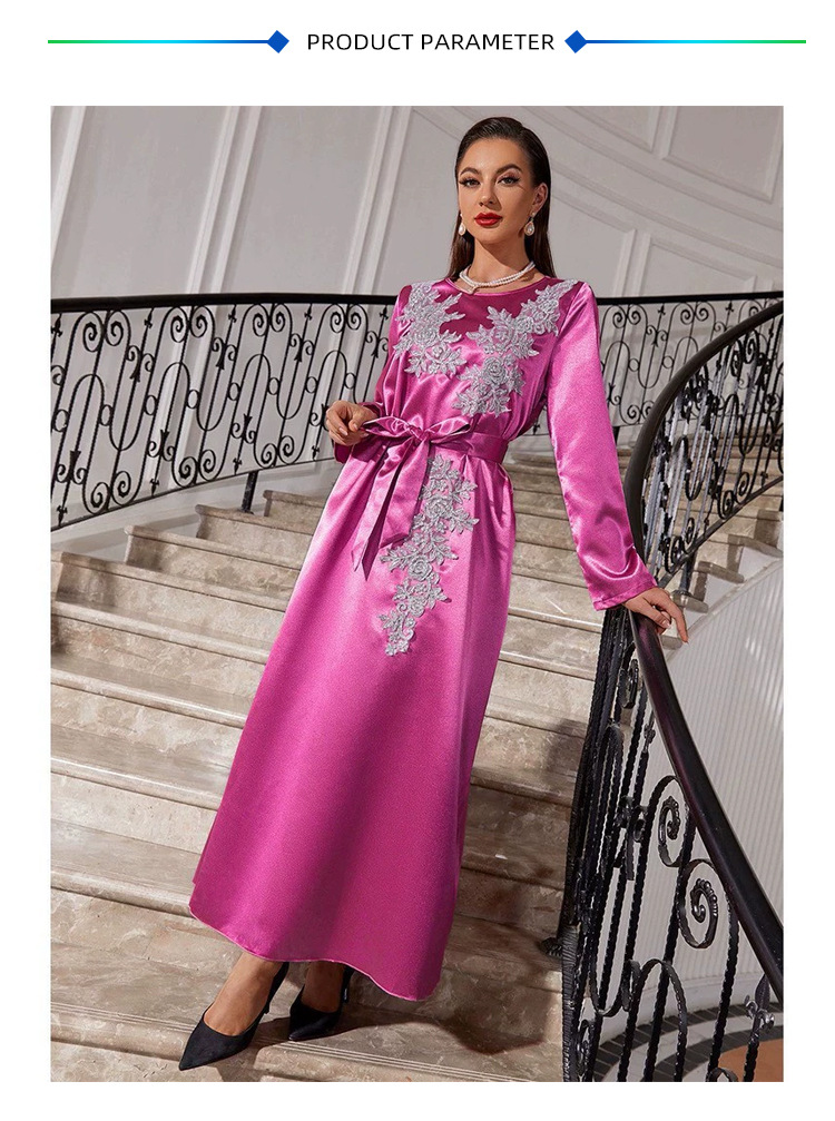 Abito da donna ricamato a vita alta, girocollo, manica lunga_voghion.com