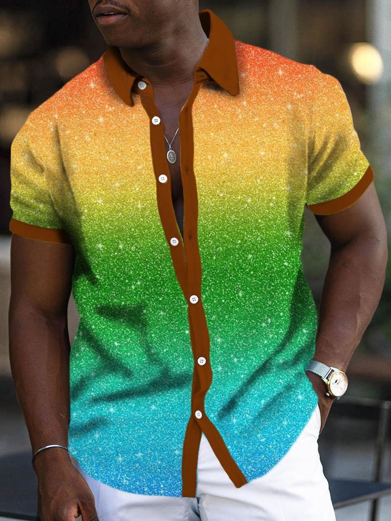 Herrkläder 2024 sommar kortärmad skjorta med knappar Mode herrskjorta 3D Digital Casual Randig Cardigan Partihandel_voghion.com