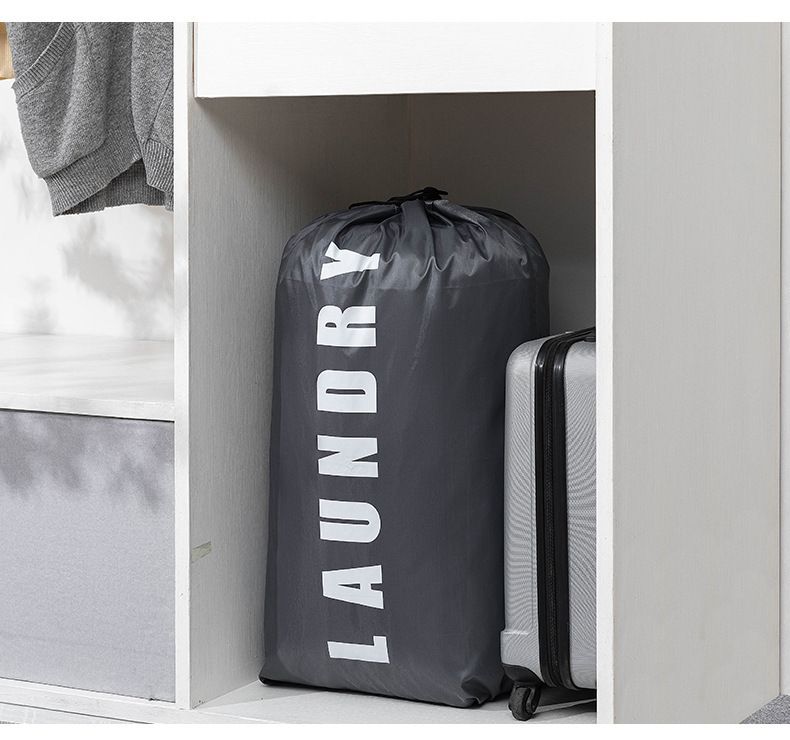 Large Drawstring Laundry Bag – Durable Polyester Travel & Dorm Storage For Dirty Clothes (Grey/Blue, 1-Pack)_voghion.com