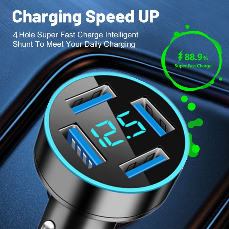 4-port USB 4.8A car charger LED fast charging quick charging 3.0 USB car charger adapter suitable for iPhone 14 Samsung_voghion.com
