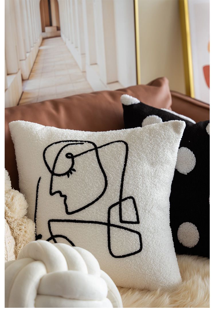Federa per cuscino ispirata a Picasso - Fodera in pile e tela con motivo astratto - Cuscino quadrato 45x45 cm in stile scandinavo per divano e letto_voghion.com