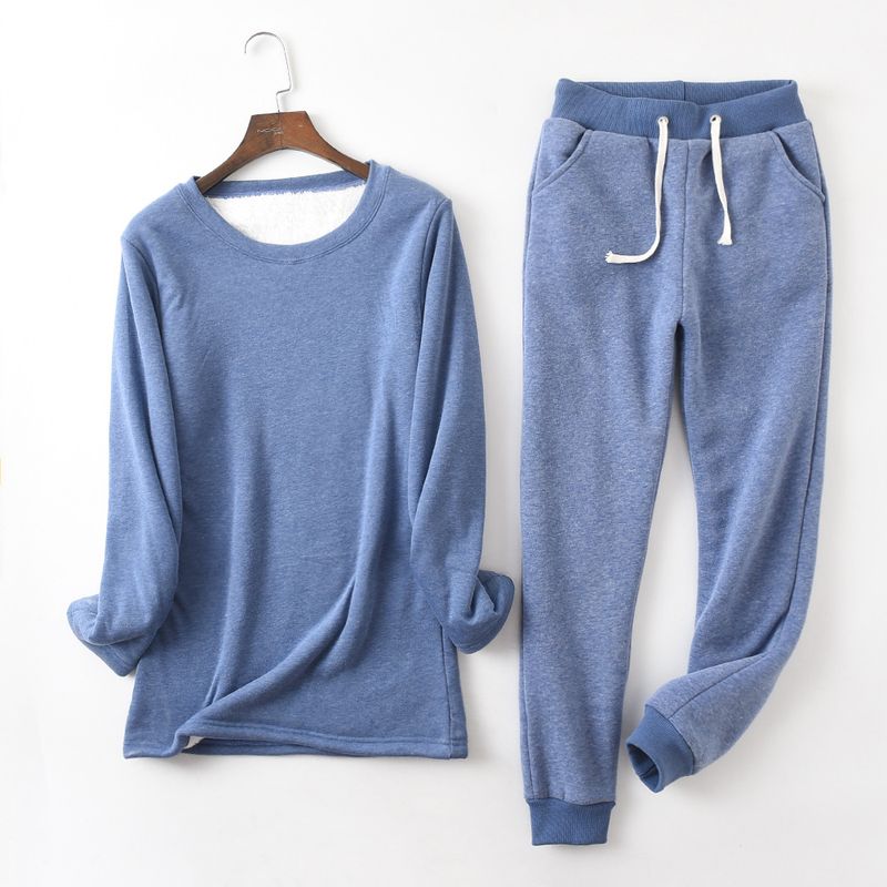 Dametøj Vinterstil plus fløjlstyk varm fleecetrøje + elastisk talje slim fit joggingbukser i to dele_voghion.com