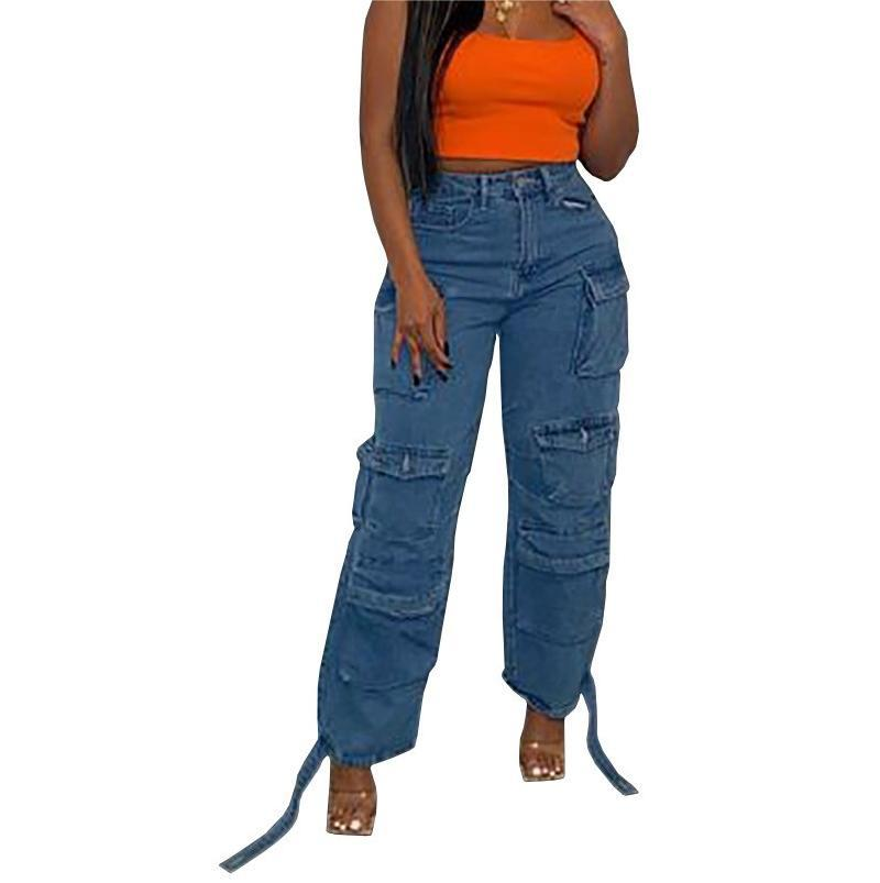 Dameklær Trendy Jeans med flere lommer Vaskede kjeledresser_voghion.com