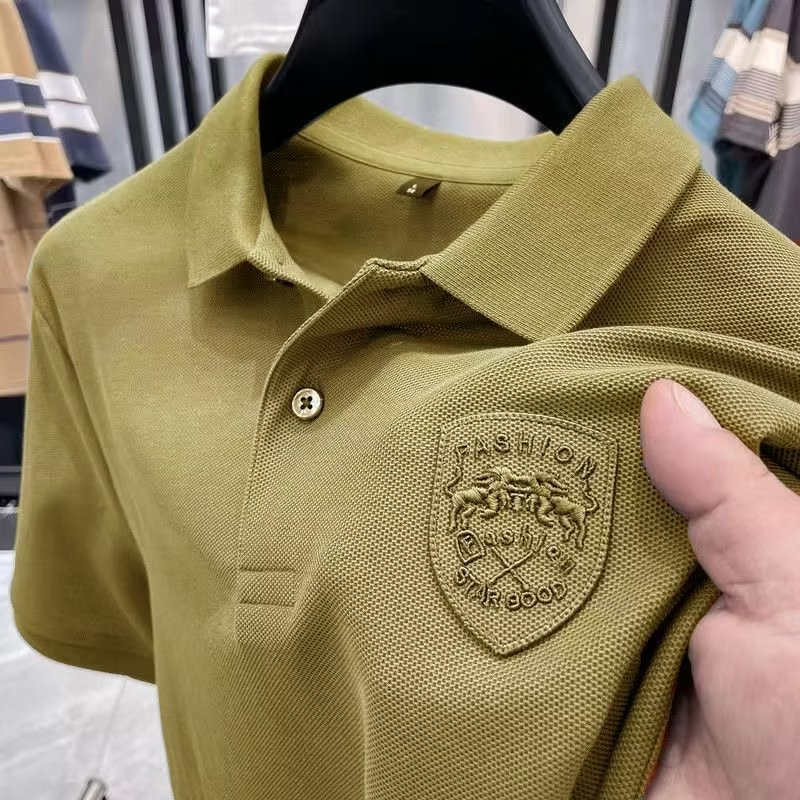Tricou polo de înaltă calitate pentru bărbați, cu mânecă scurtă, cu mărgele, ușor și subțire, casual, de înaltă calitate, cu rever brodat_voghion.com