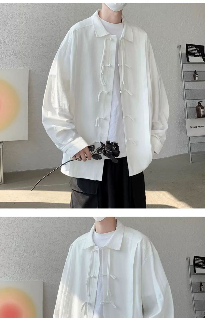 New Chinese Long Sleeved Shirt With Button Closure For Men's Spring And Autumn Designs, Oversized Tang Style Shirt,_voghion.com