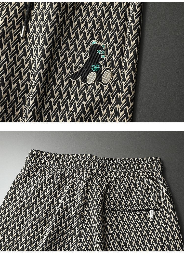 Männerkleeder Station Bär gestickt Kuerzärm Shorts Kostüm Männer ganz schéin Summer nei Männer Set mat passenden Elementer_voghion.com