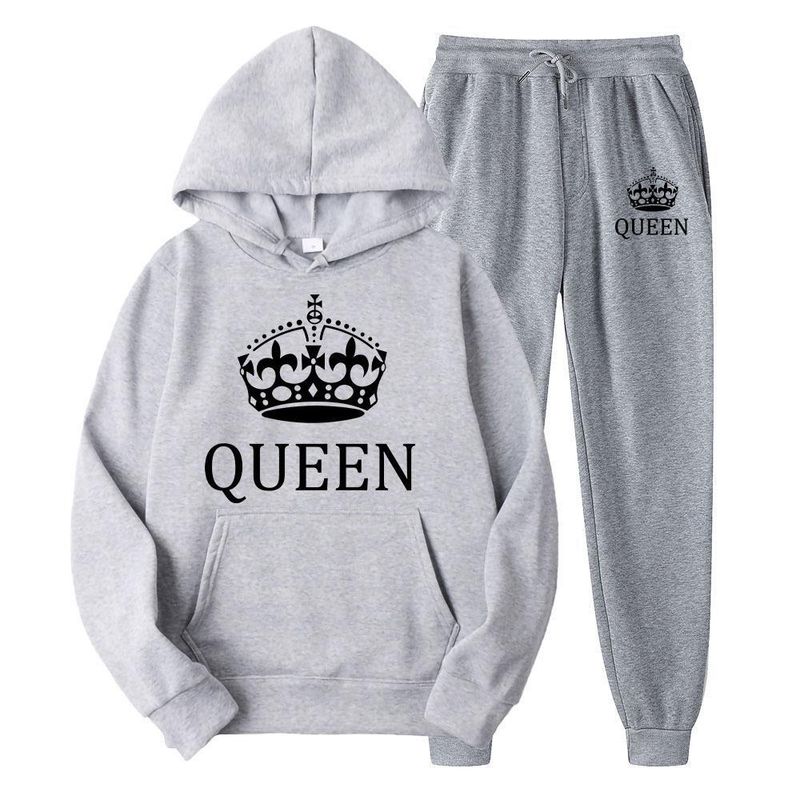 Paar-Kapuzenpullover-Set für Männer und Frauen, lässige, lockere Langarm-Sportbekleidung, Fleece-Hoodie und Jogginghose_voghion.com