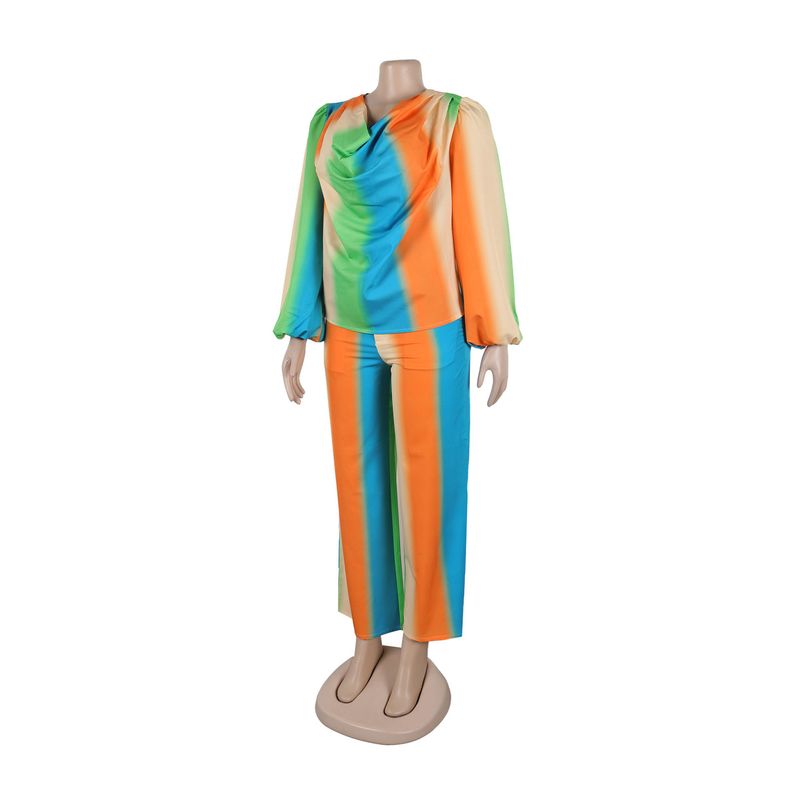 Women's Clothing Printed Swing Collar Wide Leg Pants Suit_voghion.com