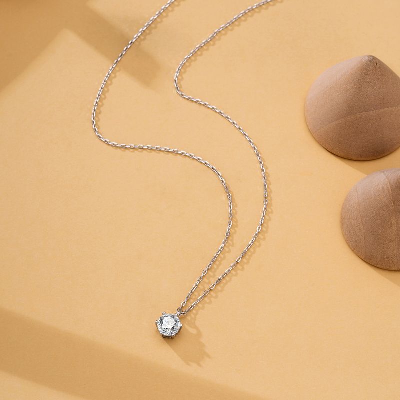Klasyczny naszyjnik z moissanitem z sześcioma zębami, prosty, nowy styl, inkrustowany diamentami, uniwersalny, czysty srebrny naszyjnik z pojedynczym diamentem_voghion.com