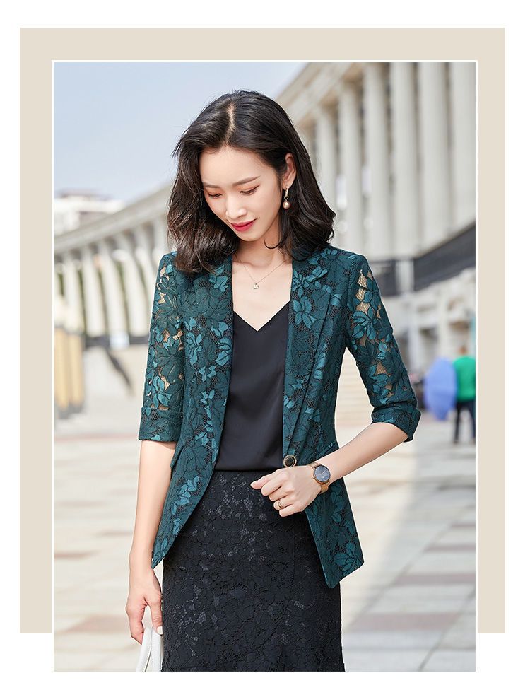 Giacca da abito piccola in pizzo da donna, da indossare come capospalla, popolare e alla moda, camicia estiva sottile con maniche a tre quarti e protezione solare._voghion.com