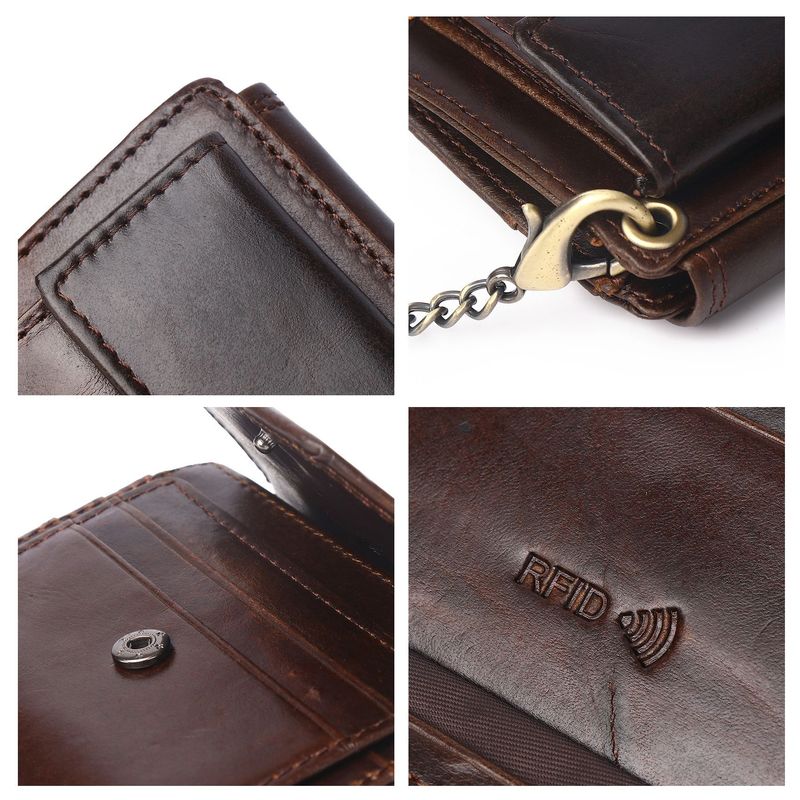 First layer oil wax leather men's RFID anti magnetic and anti-theft real pickup bag short style zero wallet_voghion.com