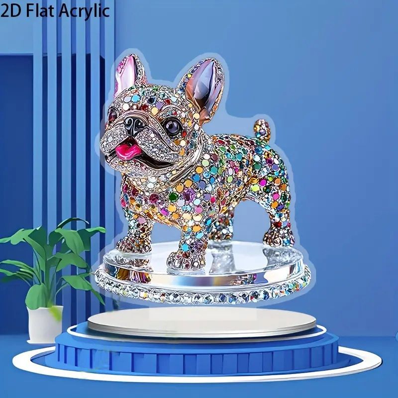 Wohnmöbel, elegante Schreibtischdekoration mit französischer Bulldogge, Kristall-Acryl, mit Ständer für Büro und Zuhause_voghion.com