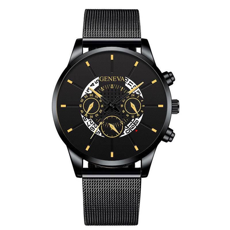 GENEVA Herren-Quarzuhr mit Mesh-Armband, drei Zifferblättern, Kalender, Business-Trend_voghion.com