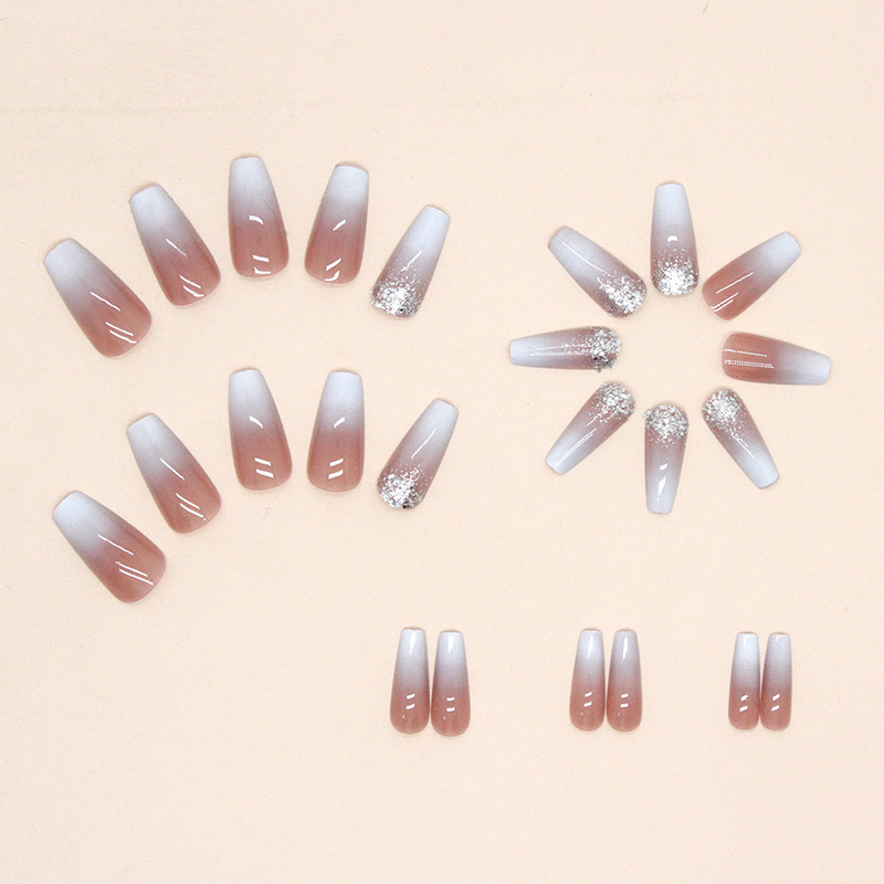 False Ballet 24Pcs Nails Gradient Glitter White Francoski Umetni Nohti Z Lepilom Nosljiva Krsta Pritisnite Na Nohte Ful_voghion.com
