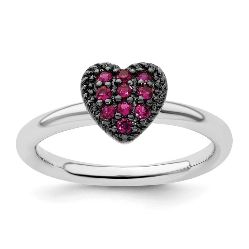 Sterling Silver Stackable Expressions Cr Ruby Heart Ring_voghion.com